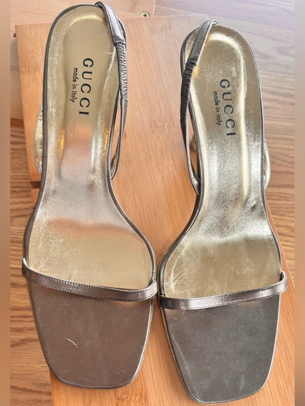 Gucci Leather Mid-Heel Slide Sandals, 3” heel, 11B, Made In Italy, Original Box